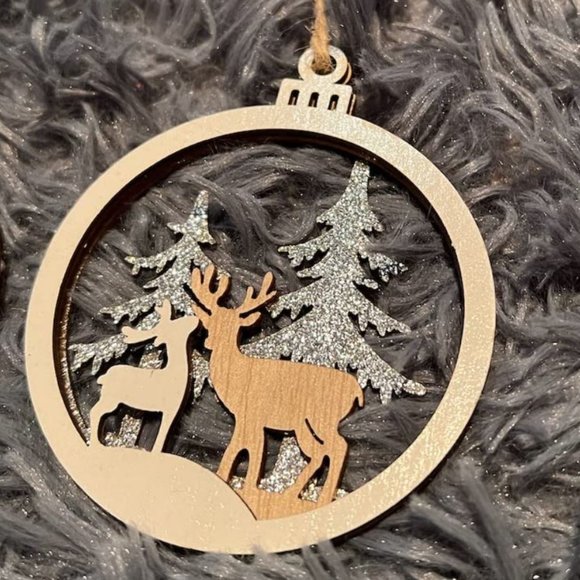 Wooden Christmas Ornaments Xmas Holiday Cabin Decor Deer Tree Decorations 6pc - Picture 3 of 11